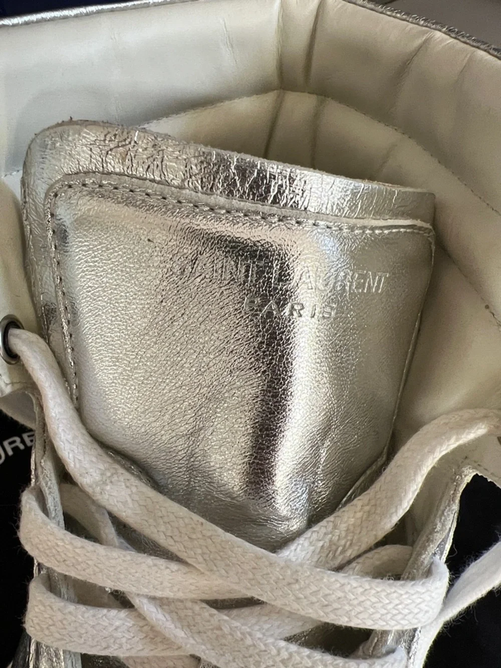 Saint Laurent Silver Metallic High-Top Sneakers with White Trim - Picture 6 of 9
